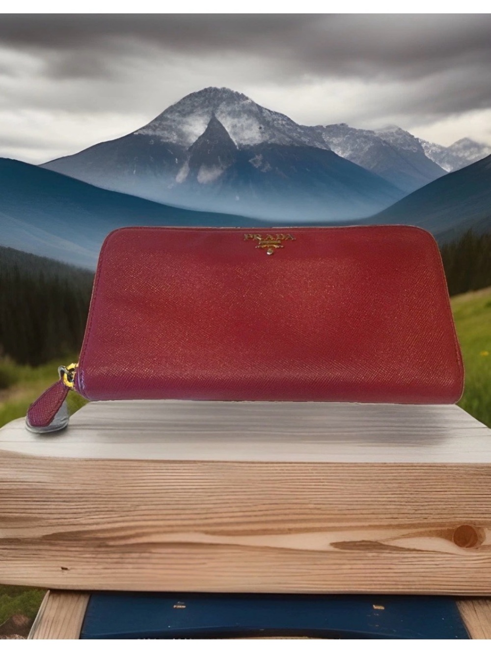 Prada Saffiano Zip-Around Wallet in Peony/pink with Gold Hardware